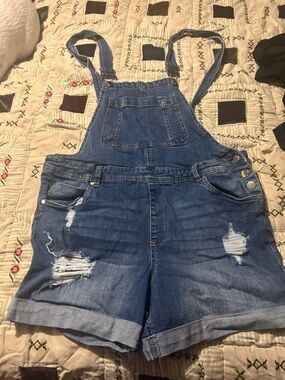 Dollhouse Blue Distressed Denim Short Overalls